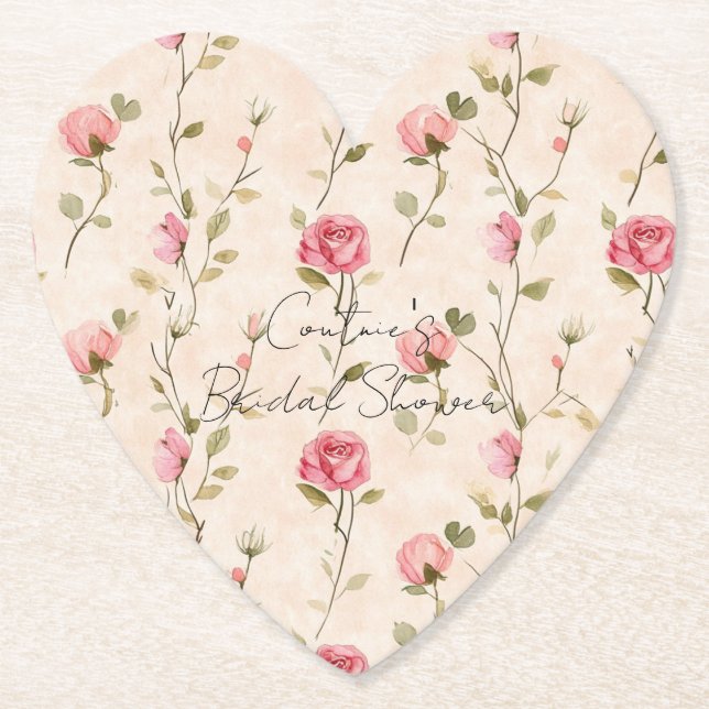 Hübsche rosa cremefarbene Rosen Blumen-Brautdusche Untersetzer (Vorderseite)