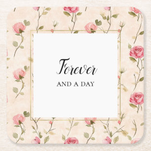 Hübsche rosa cremefarbene Rosen Florale Hochzeit F Rechteckiger Pappuntersetzer