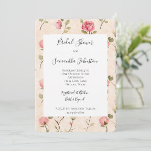 Hübsche rosa cremige Rosen Floral Brautparty Einladung