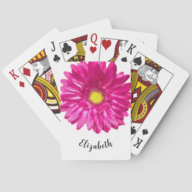 Hübsche Rosa daisy Blume individuelle Name Frauen Spielkarten (Rückseite)