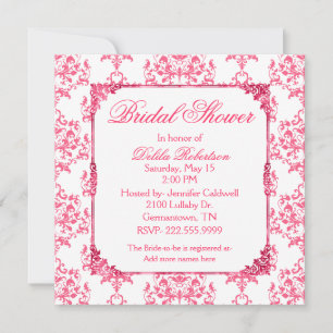 Hübsche Rosa Damask Braun-Dusche Einladung