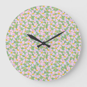 Hübsche rosa Dogros auf Sky Blue Round Wall Clock Große Wanduhr