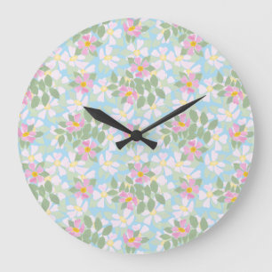 Hübsche rosa Dogros auf Sky Blue Round Wall Clock Große Wanduhr