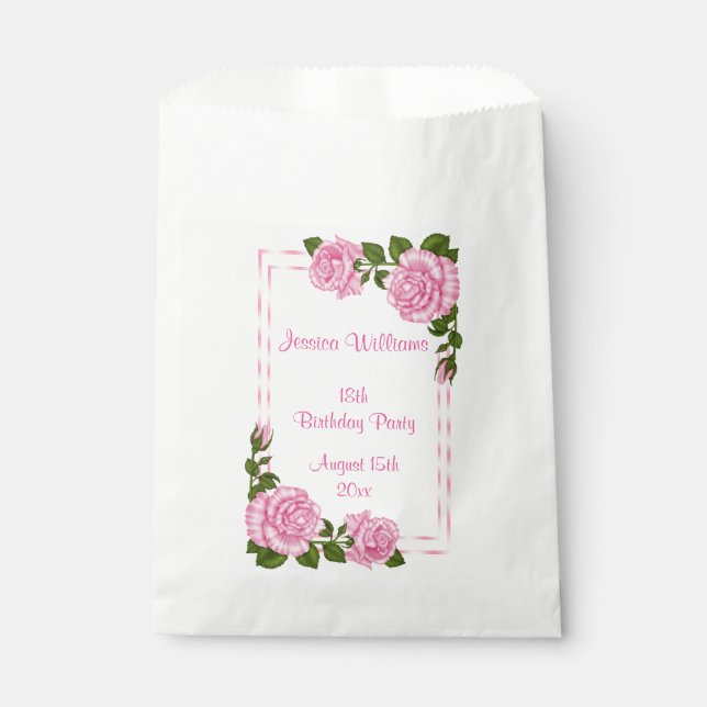 Hübsche rosa Eckblumenstrauß-18. Geburtstag Geschenktütchen (Vorderseite)