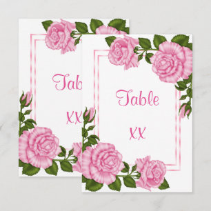 Hübsche rosa Eckblumensträuße Hochzeitstischnummer Einladung