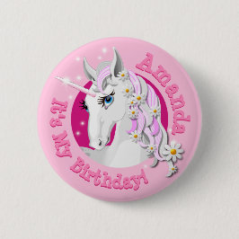 Hübsche Rosa Einhorn Geburtstagsparty Button