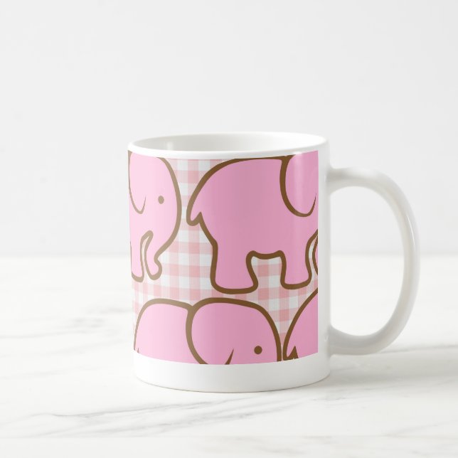 Hübsche rosa Elefanten auf rosa Kariertes Muster Kaffeetasse (Rechts)