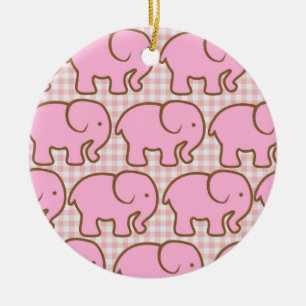 Hübsche rosa Elefanten auf rosa Kariertes Muster Keramikornament