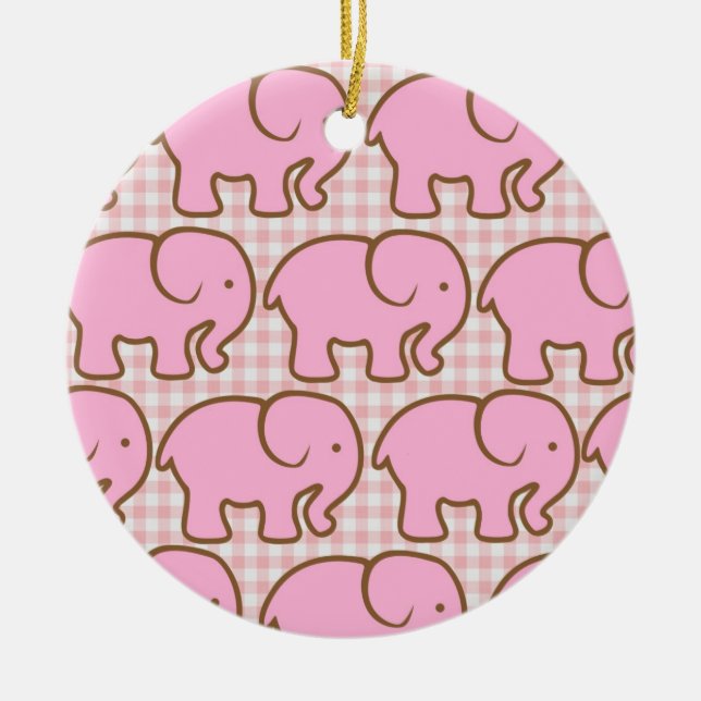 Hübsche rosa Elefanten auf rosa Kariertes Muster Keramikornament (Vorne)