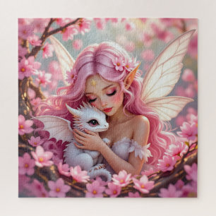Hübsche rosa Elfenfee und Drache
