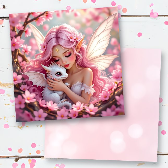 Hübsche rosa Elfenfee und Drache Blank Karte (Von Creator hochgeladen)