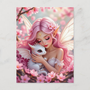 Hübsche rosa Elfenfee und Drache Postkarte
