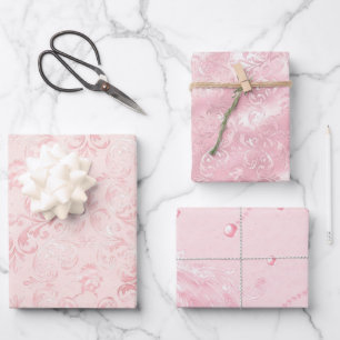 Hübsche rosa Errötungs-Perlen-Junggesellinnen-Absc Geschenkpapier Set