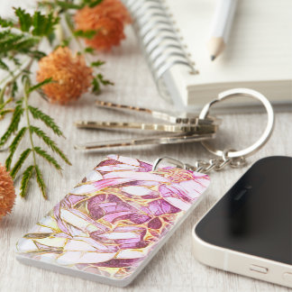 Hübsche Rosa Farben und Imitats Gold Blume Schlüsselanhänger