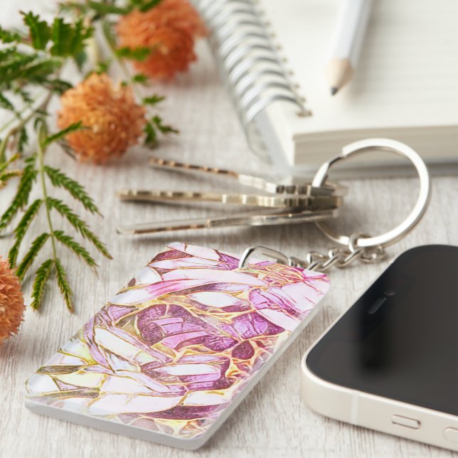 Hübsche Rosa Farben und Imitats Gold Blume Schlüsselanhänger (Vorderseite rechts)