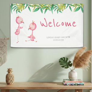 Hübsche rosa Flamingo-Zwillinge Baby Shower Willko Banner