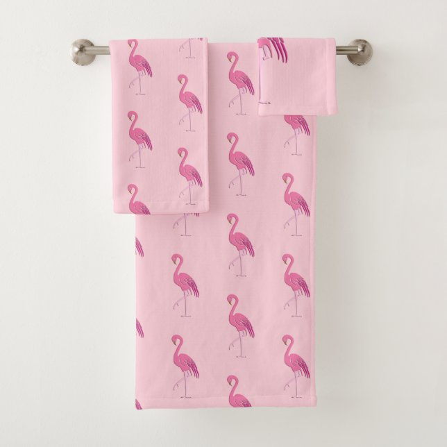 Hübsche rosa Flamingos auf einem rosa Hintergrund Badhandtuch Set (Insitu)