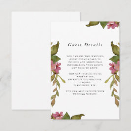 Hübsche Rosa Floral Wedding Guest Detail Begleitkarte
