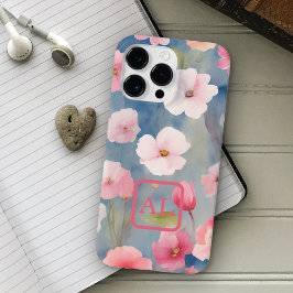 Hübsche Rosa Frühling Blume Ölgemälde Mit Monogram Case-Mate iPhone 14 Pro Max Hülle