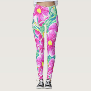 Hübsche rosa gelbe weiße u. grüne BlumenLegging Leggings