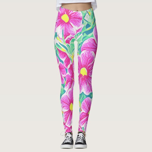 Hübsche rosa gelbe weiße u. grüne BlumenLeggings Leggings (Vorderseite)