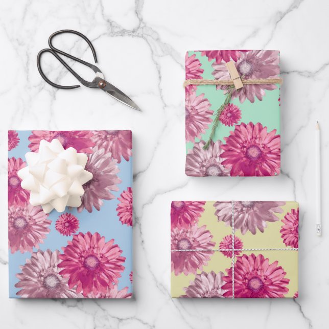Hübsche Rosa Ggerbera daisa Blume Geschenkpapier Set (Vorderseite)