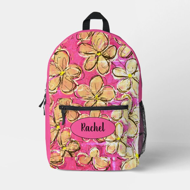 Hübsche Rosa-Gold-Blume Bedruckter Rucksack (Vorderseite)