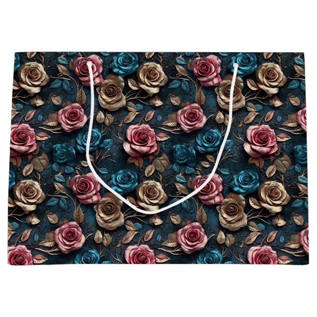 Hübsche Rosa-Gold-Rose Große Geschenktüte (Vorderseite)