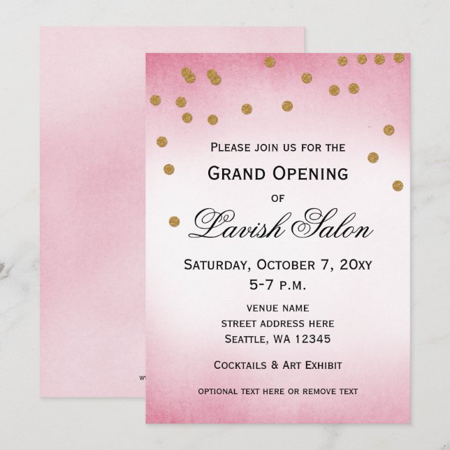 Hübsche Rosa Grand Opening-Party Einladung (Vorne/Hinten)