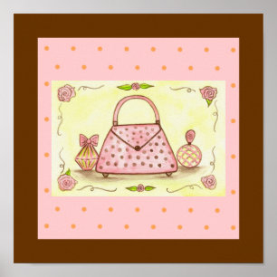 Hübsche Rosa Handtasche Parfümflasche Rose Poster