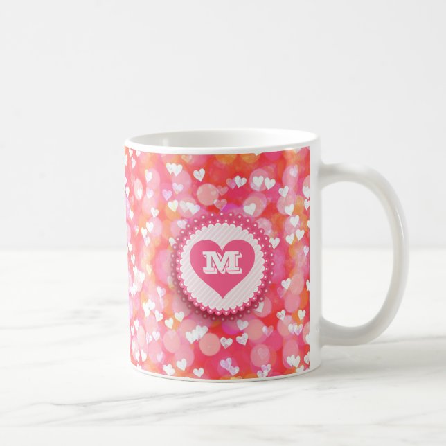 Hübsche rosa Herz für benutzerdefinierte Textmonog Kaffeetasse (Rechts)