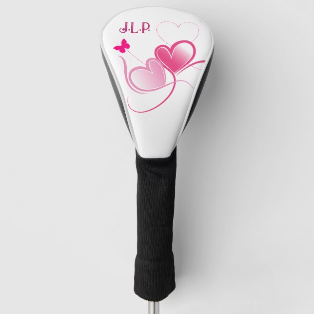 Hübsche rosa Herzen mit Schmetterling Golf Headcover (Vorderseite)