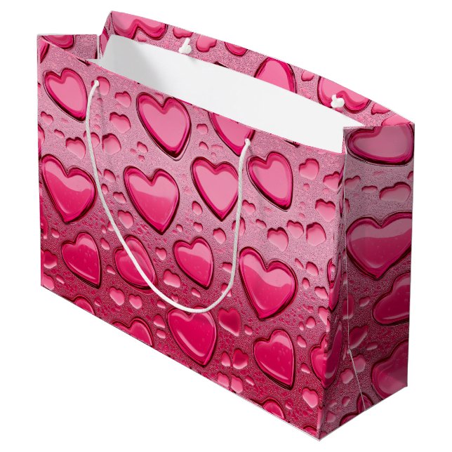 Hübsche rosa, herzenförmige Wassertropfen - Gesche Große Geschenktüte (Rückseite Schrägansicht)