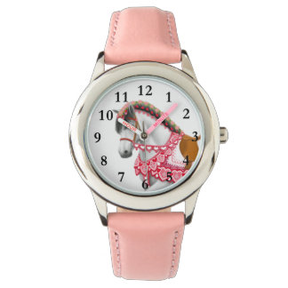 Hübsche Rosa Herzparade Pferde Kinder beobachten Armbanduhr