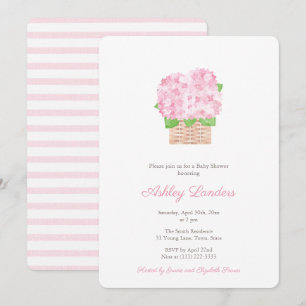 Hübsche Rosa Hortensien Mädchen Baby-Party Einladung