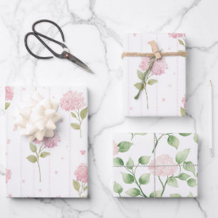 Hübsche rosa Hortensienblüten Brautparty Geschenkpapier Set