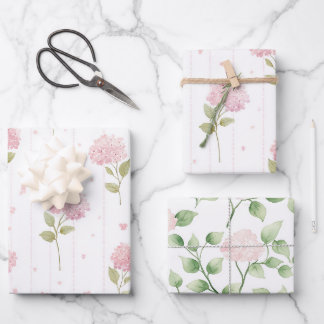 Hübsche rosa Hortensienblüten Brautparty Geschenkpapier Set