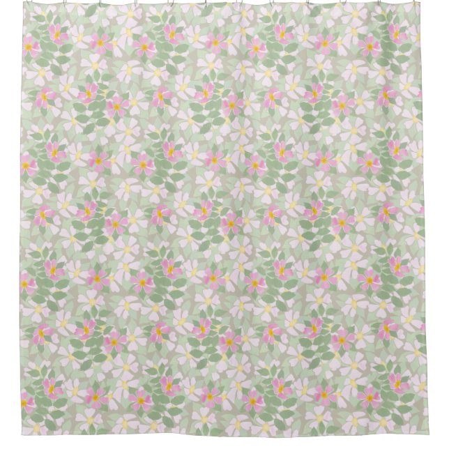 Hübsche Rosa Hunde Rose auf Taupe Blumenmuster Duschvorhang (Vorderseite)
