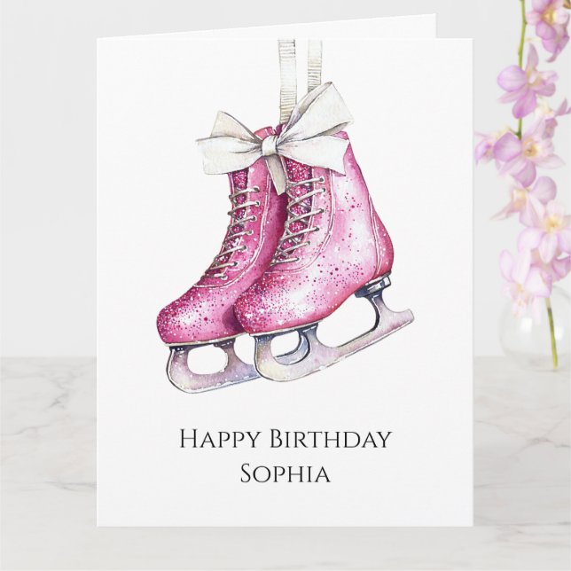 Hübsche Rosa Ice Skate Geburtstag Karte (Orchidee)