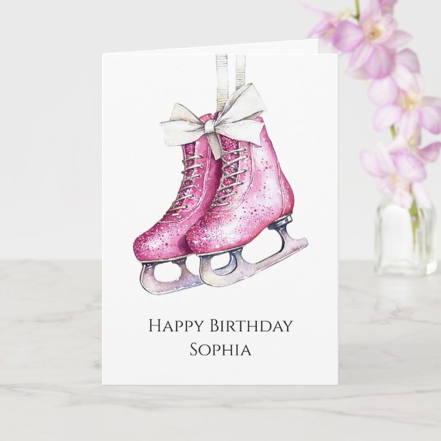 Hübsche Rosa Ice Skate Geburtstag Karte (Orchidee)