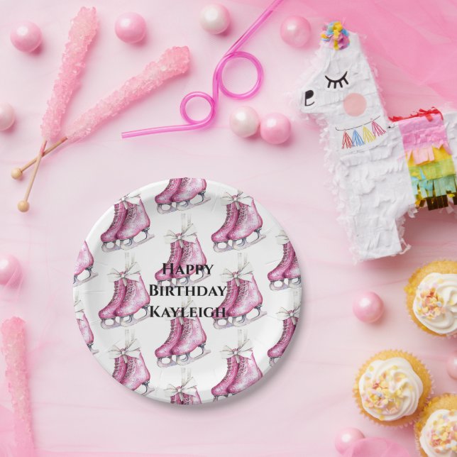 Hübsche Rosa Ice Skate Geburtstag Pappteller (Party)