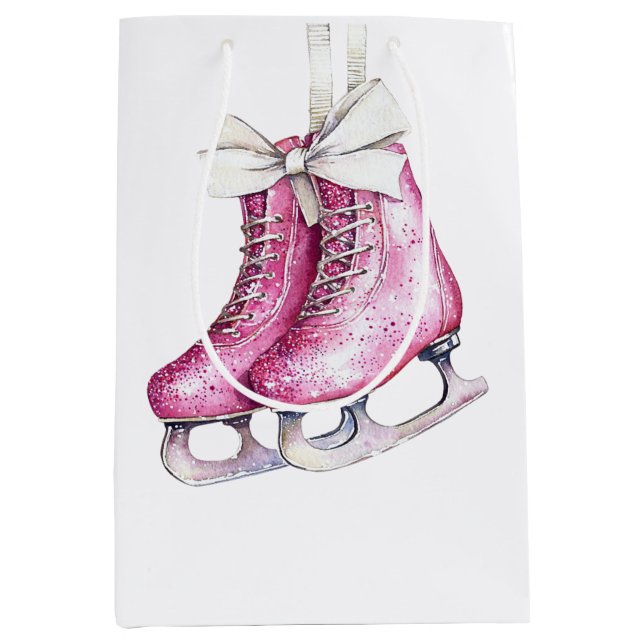 Hübsche Rosa Ice Skate Weihnachten Mittlere Geschenktüte (Vorderseite)
