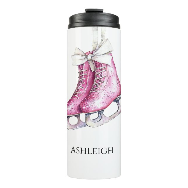 Hübsche Rosa Ice Skate Weihnachten Thermosbecher (Vorderseite)