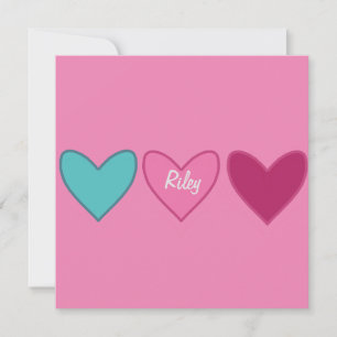 Hübsche rosa Karte + 3 Herz Valentinstag Karte