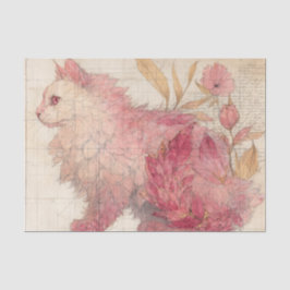 Hübsche rosa Katze mit Blumen auf alt aussehendem Seidenpapier