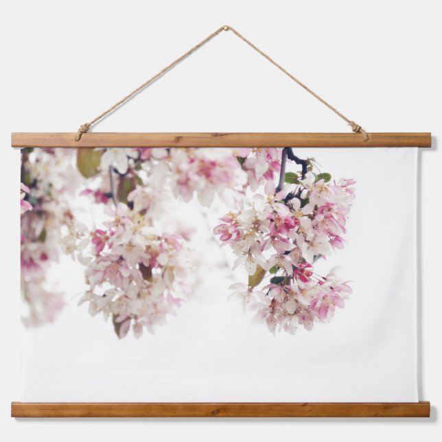Hübsche Rosa Kirschblossom Blume Wandteppich Mit Holzrahmen (Vorne)
