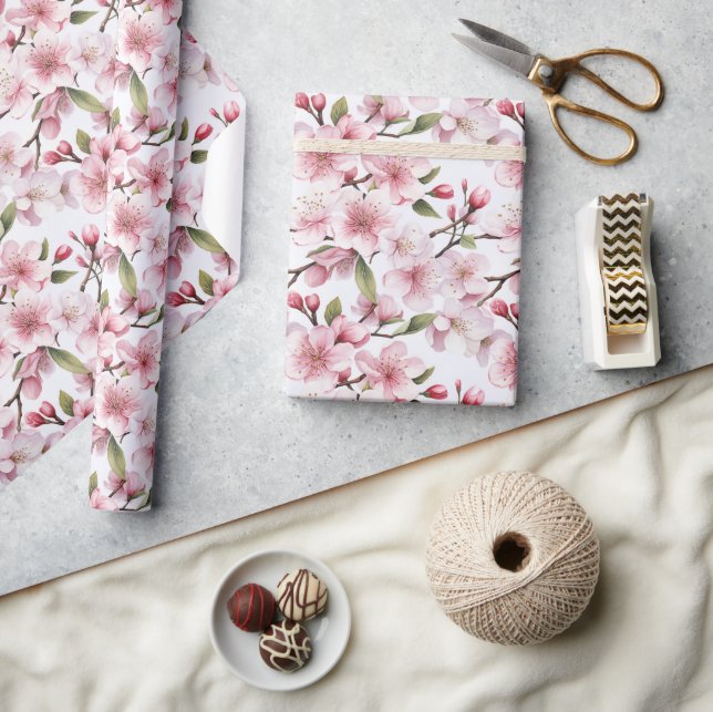 Hübsche rosa Kirschblüten Geschenkpapier (Kunsthandwerk)
