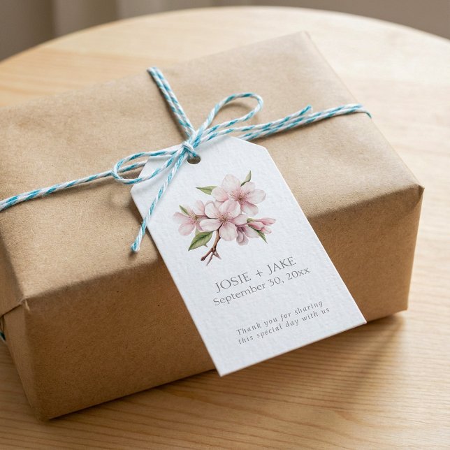Hübsche Rosa Kirsche Blossom Blume Gastgeschenk Ho Geschenkanhänger (Pretty Pink Cherry Blossom flower Wedding favor Gift Tags with names, date and thank you message.)