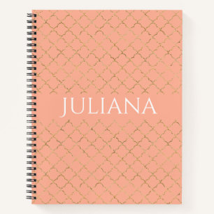 Hübsche Rosa Koralle Gold Quatrefolie Personalisie Notizbuch