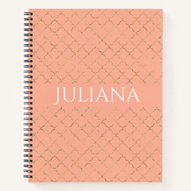 Hübsche Rosa Koralle Gold Quatrefolie Personalisie Notizbuch (Vorderseite)
